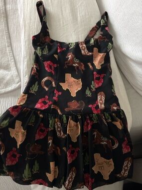 Show Me Your MuMu Black Mini Dress with Western Print